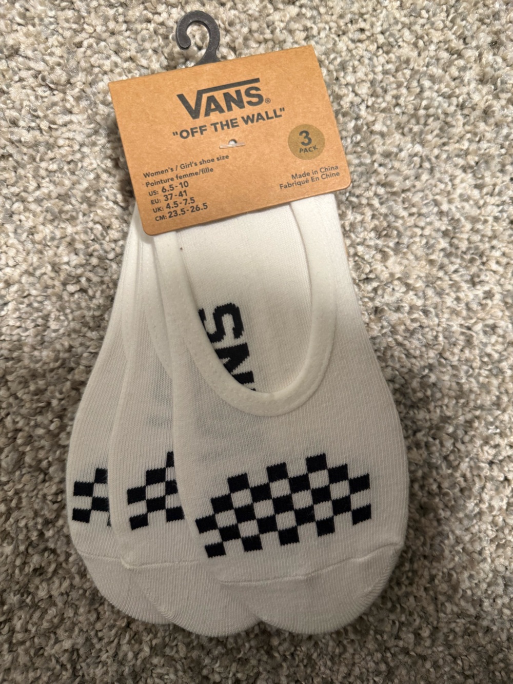 Vans White No-Show Socks with Black Checker Detail - 3 Pack